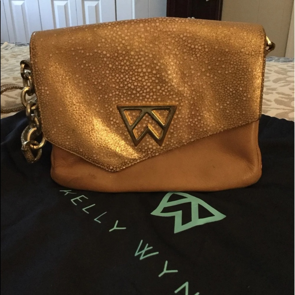 Kelly Wynne “Call on Me” Gold Crossbody Bag